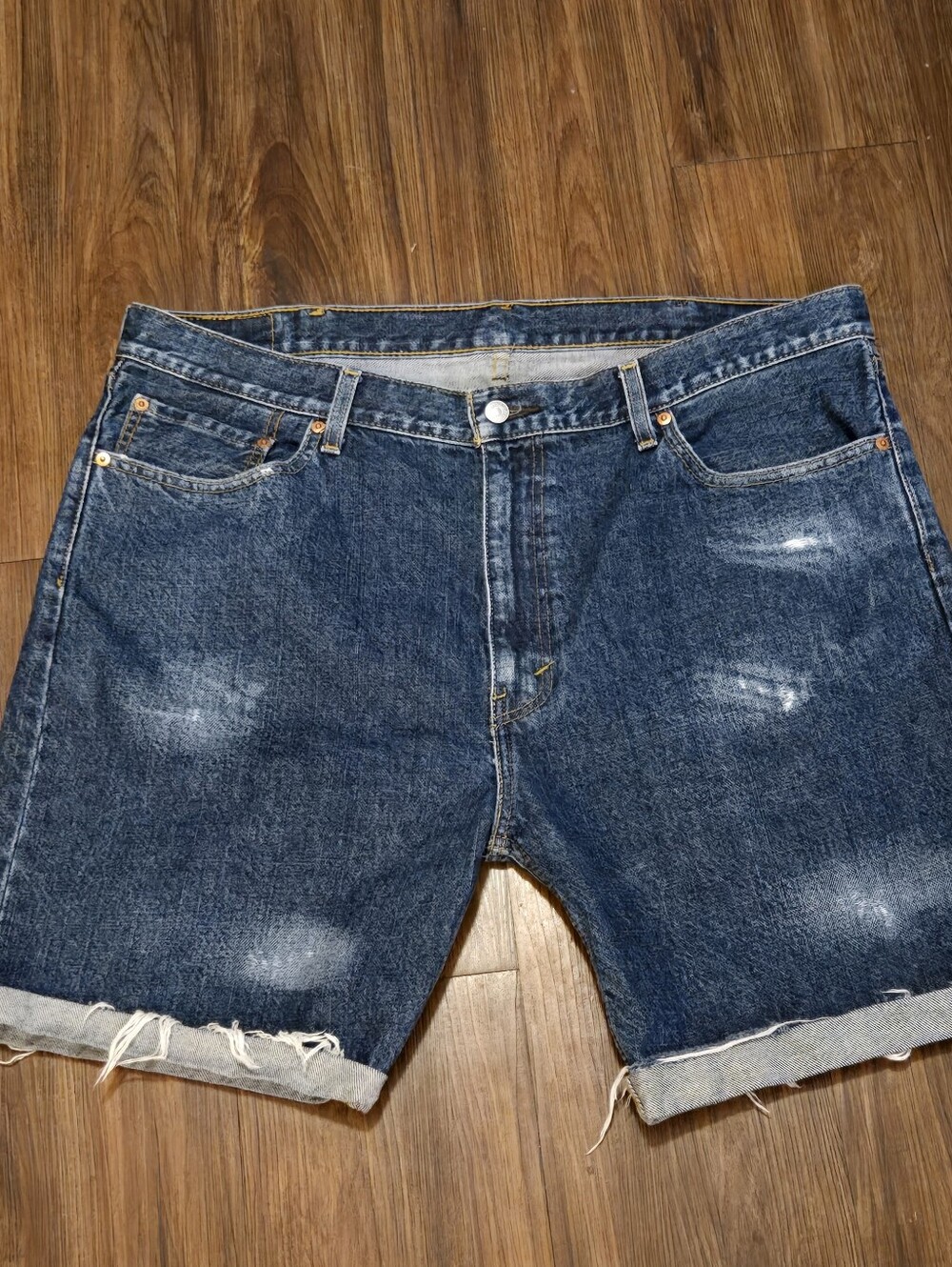 Levi's Distressed Dark Blue Denim Cutoff Shorts